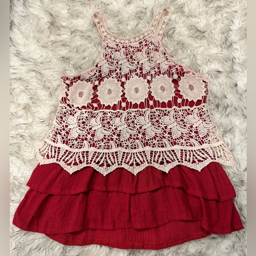 Umgee Orange Cream Tiered Ruffled Sleeveless Tank Top